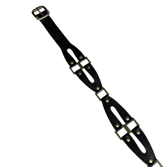 Linea Pelle Black Leather Belt Solid Brass Buckle Large NWOT - Picture 7 of 13